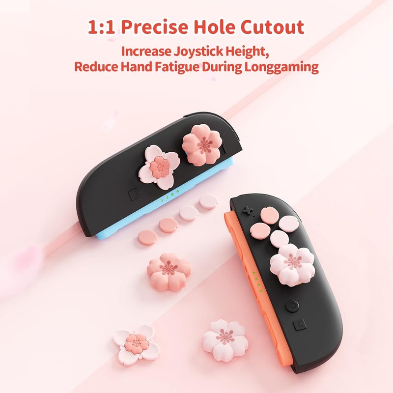 GEEKSHARE Sakura Cross D-Pad Button Caps Thumb Grip Caps Set Compatible with Switch 2, ABXY Key Buttons Sticker Cover Caps for Switch 2, Cherry Pink - Image 4
